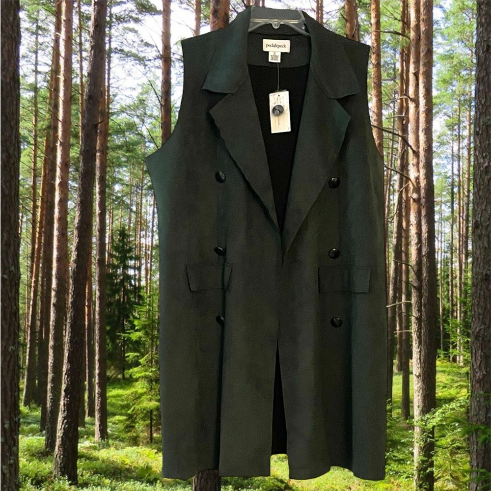 Gorgeous Long Cover Up Green Vest Suede Cloth Jacket
